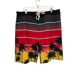 Y2K Aeropostale Aero 87 Board Shorts 38 Retro Sunset Ombre Palm Tree Surf